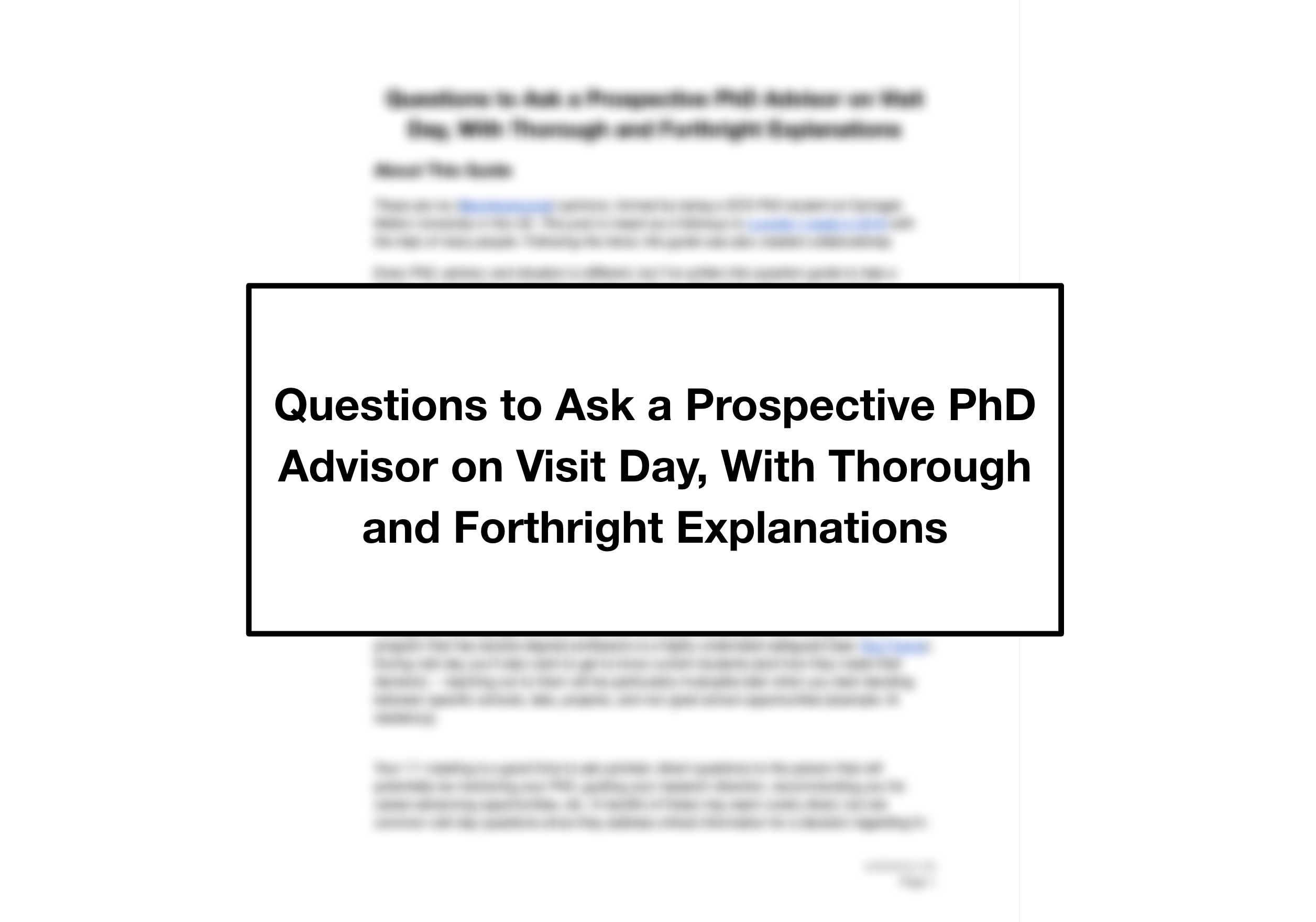 Questions to Ask a Prospective Ph.D. Advisor on Visit Day ...